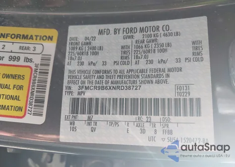 2022 Ford Bronco Sport Big Bend from USA, damaged, VIN 3FMCR9B6XNRD38727